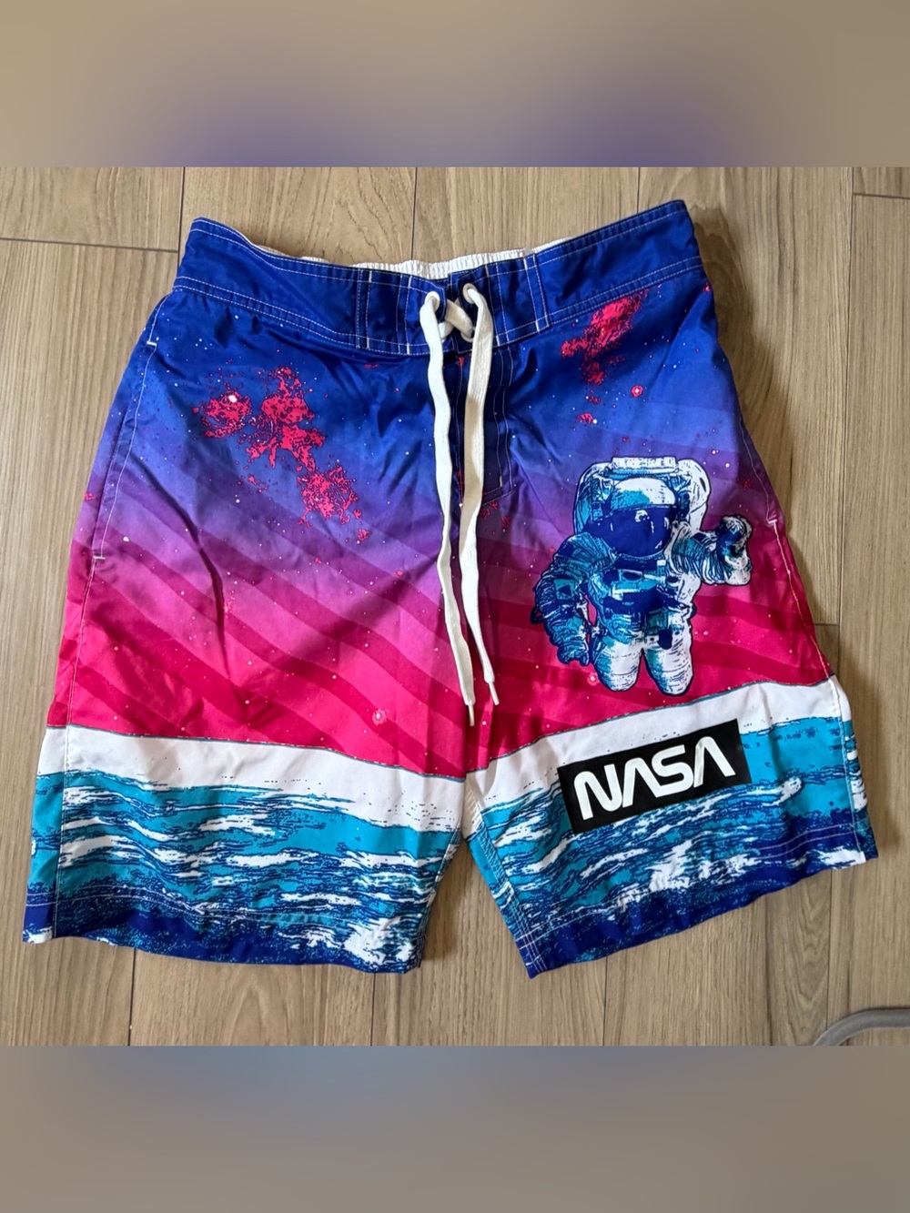 Buzz Aldrin Swim Suit Trunks NASA Astronaut Galaxy Space Mesh Lined Mens Size S